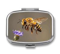 Bee Flying Pill Box 2 Compartments Portable Travel Pill Case Mini Medicine Organizer for Pocket Purse Metal Waterproof Medicine Container Holder Vitamin Fish Oil