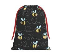 Bee flying Print Drawstring Gift Bags For Christmas,Holiday Party Gift Wrapping Bag Assorted Sizes
