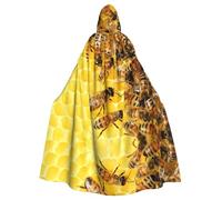 Bee Flying Print Elegant Witch Cape,Hooded Cloak,Wizard Costume For Halloween,Cosplay And Carnival