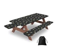 Bee Flying Print Picnic Table Bench Cover Outdoor Waterproof Protector For Summer Camping
