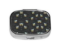 Bee Flying Print Pill Case Portable Square Pill Box with 2 Compartments,for Purse Pill Box Travel Bag