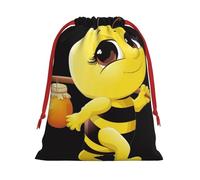 Bee Flying Print Plush Gift Bags With Drawstring, Reusable Gift Wrap For Christmas, Wedding, Party -Size M