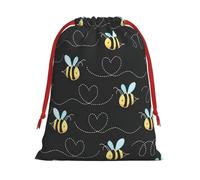 Bee flying Print Soft Flannel Drawstring Gift Bags Fleece Gift Pouches for Christmas Halloween Holiday Party L