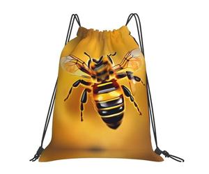 Bee Flying Print Unisex Drawstring Bag Adjustable Drawstring Backpack Foldable Pe Bag For Football Travel Hiking