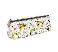 Bee Flying Print Versatile Usage Lightweight Pencil Case Pouch Zippered Pen Storage School Students
