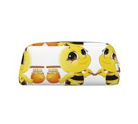 Bee Flying Printing Leather Pencil Pouch Pen Case Elegant and Practical Bag for Students Perfect for Office School