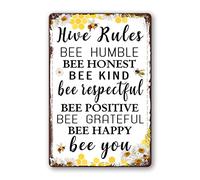 Bee Garden Decor Bee Hive Rules Sign For Home Honey Bee Decorations Hive Rules Signs Bumble Metal Tin Signs Bees Kitchen Wall Decor Outdoor Beehive Decoration Bee Hive Classroom Tin Sign 8X12 Inches