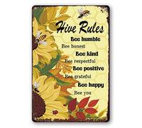Bee Garden Decor Bee Hive Rules Sign For Home Honey Bee Decorations Hive Rules Signs Bumble Metal Tin Signs Bees Kitchen Wall Decor Outdoor Beehive Decoration Bee Hive Classroom Decor 5.5x8 Inch