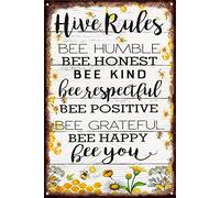 Bee Garden Decor Farm Hive Rules Tin Sign Vintage Bumble Bee Kitchen Wall Decor Classroom Inspirational Metal Signs Bee Humble Bee Honest Bee Kind Honey Bees Decorations For Home 5.5x8 Inch