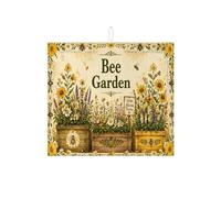 Bee Garden Dish Drying Mats for Kitchen Counter, Vintage Floral Absorbent Dish Drainer Rack Mat, Spring Rustic Microfiber Drying Pad for Kitchen Counter Decor 16x18 Inch