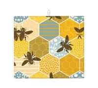 Bee Geometric Honeycomb Printed Kitchen countertop Absorbent mat Drain mat Compatible with Various countertops