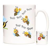 Bee Gift Mug - 11oz Ceramic Coffee Cup with Cute Buzz Buzz Busy Busy Bee Design - Dishwasher & Microwave Safe - Fun Gift for Bee Lovers, Friends & Family