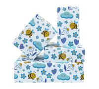 Bee Gift Wrapping Paper for Kids Girls Boys, Lovely Blue Designs Flowers Cloud Heart Bee Patterns, Spring Summer BumbleBee Folded Flat Gift Wrap Paper for Baby Shower Birthday Holiday Art Paper