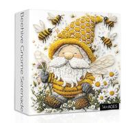 Bee Gnome Puzzles for Adults 1000 Pieces, Embroidery Honey Bee Flowers Garden Jigsaw Puzzles, Spring Gnome Plant Puzzle as Floral Decor