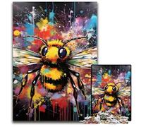 Bee Graffiti Painting 1000 Piece Jigsaw Puzzles for Adults Wooden Jigsaw Relaxing Entertainment, Home Decor 50x75CM/19.68x29.52inch