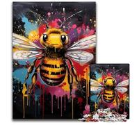 Bee Graffiti Painting Jigsaw Puzzles for Adults 1000 Wooden Puzzles Interactive Family Game, Brain Challenge, Educational Toy 50x75CM/19.68x29.52inch