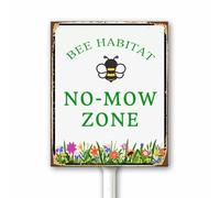 Bee Habitat No Mow Zone Yard Sign With Stake, Do Not Mow Lawn Sign, Pollinator Friendly Garden Decor, Farm Save Bees Widflowers Native Plants Outdoor 20x30 CM Sturdy Rustproof Fade Resistant