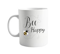Bee Happy 11oz Ceramic Mug - Cute Bee Design Coffee Cup for Tea & Coffee Lovers, Fun & Uplifting Gift Idea, Nature-Inspired Bee-Themed Present for Home or Office