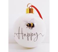 Bee Happy Bauble Fine Bone China 7 cm Gift Boxed Christmas Ornament Xmas Tree Hand Decorated in UK