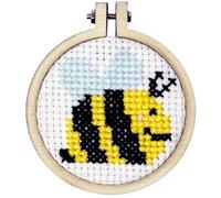 Bee Happy! (bee) - Mini Matchbox Cross Stitch Kit with Hoop