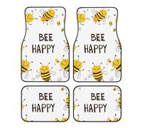 Bee Happy Car Mats 4 Pieces Cute Bee Universal Floor Car Mats Non-Slip Vehicle Carpet for SUV Van Truck Sedan