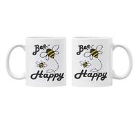 Bee Happy Coffee Tea Mug Cup Novelty Present Gift Printed Eco-Friendly, Mental Health Well-Being Great Beekeeping Gift Or Present for Any Dog Lover Christmas Birthday