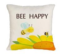 Bee Happy Cushion Covers of Gift Cushion Birthday for Daughter Best Friends for Home Decoration Birthday Christmas Anniversary Inspirational Throw Pillow Cotton 45X45cm Gift