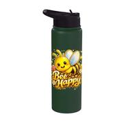 Bee Happy Cute Bumble Bee Honey Bee Positive Vibes Stainless Steel Insulated Water Bottle