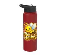 Bee Happy Cute Bumble Bee Honey Bee Positive Vibes Stainless Steel Insulated Water Bottle
