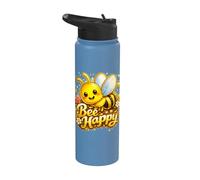 Bee Happy Cute Bumble Bee Honey Bee Positive Vibes Stainless Steel Insulated Water Bottle