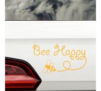 Bee Happy Cute Inspirational Sticker Waterproof Decal - Cars, Laptop, Wall Art, Kids Room Decor, Fun Gifts (Golden Yellow)