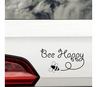 Bee Happy Cute Inspirational Sticker Waterproof Decal - Cars, Laptop, Wall Art, Kids Room Decor, Fun Gifts (Black)