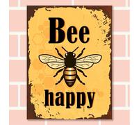 BEE HAPPY Cute Pun Retro Metal Sign Man Cave Bar Pub Plaque Party Vintage Gift