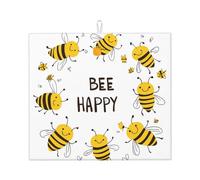 Bee Happy Dish Drying Mat Absorbent Draining Board Pad for Kitchen Counter Cute Bee Coffee Mat Dishes Drainer Protector with Hanging Loop 16 x 18 Inch