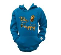 Bee Happy Hoodie, 100% Cotton ethically made Children's from age 4-5 to 10-11 (UK, Age, 5 Years, Regular, Turquoise)