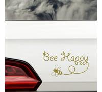 Bee Happy Inspirational Sticker Waterproof Decal - Cars, Laptop, Wall Art, Kids Room Decor, Fun Gifts (Gold)