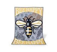 Bee Happy Luxury Throw Blanket, Grey and Yellow Design, Super Soft Polyester. 150x200cm. Decorative Honeybee Pattern