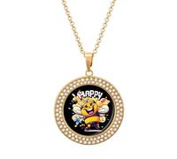 Bee Happy Multicolored Diamond Necklace Dainty Round Pendants Jewelry for Women Golden-style