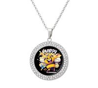 Bee Happy Multicolored Diamond Necklace Dainty Round Pendants Jewelry for Women Silver-style