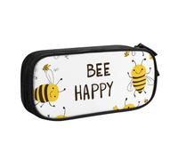Bee Happy Pencil Case for Boys Girls Cute Bee Large Pen Bag Desk Stationery Organizer Pencil Pouch for School Office Zippered Makeup Bag