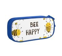 Bee Happy Pencil Case for Boys Girls Cute Bee Large Pen Bag Desk Stationery Organizer Pencil Pouch for School Office Zippered Makeup Bag
