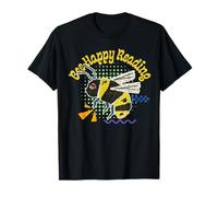 Bee Happy Reading Retro Bumble Bee with Writing on Wings T-Shirt