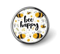Bee Happy Round Badge Pin Metal Memorial Brooch Button Lapel Pins for Backpack Wedding