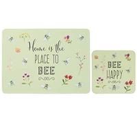 Bee Happy Set of 4 (8pc) Cork Placemats & Coasters, Heat-Resistant & Decorative Kitchen Protector Mats