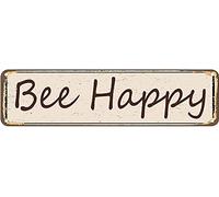 Bee Happy Sign Aluminum Metal Plaque Rustic Tin Sign Retro Wall Decor 4x16 Inch