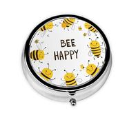Bee Happy Small Pill Box 3 Compartment Portable Pill Box for Purse Pocket Cute Bee Mini Medicine Organiser for Daily Vitamin Fish Oil Storage