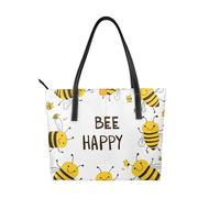 Bee Happy Vegan Leather Handbag for Women Cute Bee Tote Bag with Top Handle, Large Shoulder Purse for Everyday Work Travel