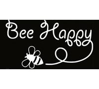 Bee Happy Waterproof Decal Small Stickers - Car Bumper - Water Bottles - Wall Decal - Wasp Kitchen Accessories - Kids - Gifts for Home (White Glossy)