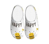 Bee Happy Women's Slippers Flannel House Slippers for Men Cute Bee Non-Slip Warm Winter Shoes for Indoor Outdoor UK 6-7