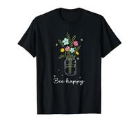 Bee Happy2 Floral Jar Value Graphic T-Shirt, Men, Black, L